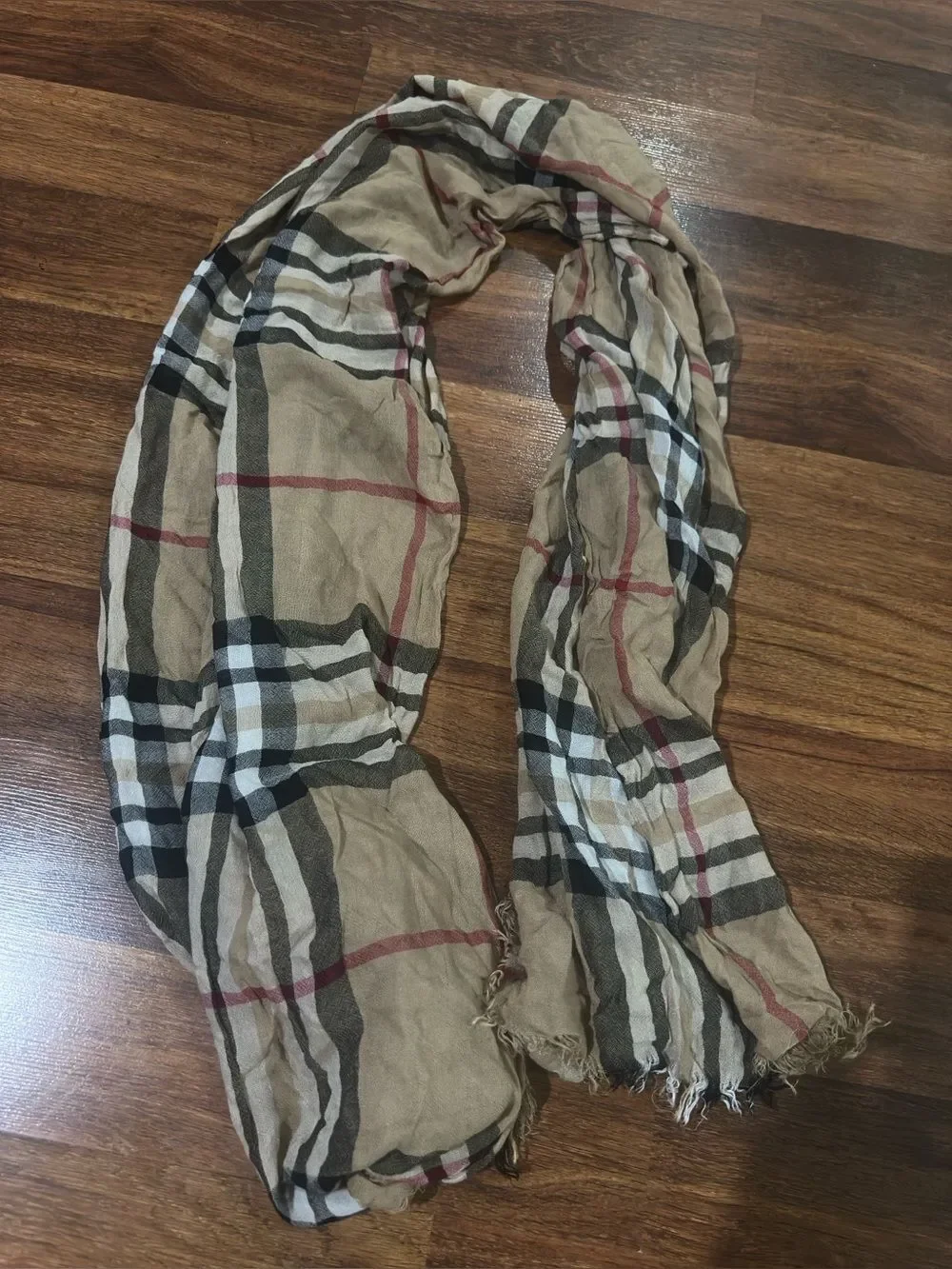 Beige Plaid Fringed Lightweight Scarf - Women Accessories